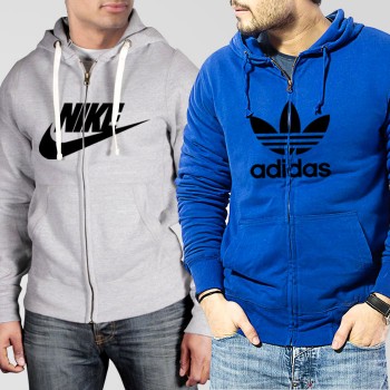 Bundle of 2 Hoodies: Grey Nike + Blue Adidas